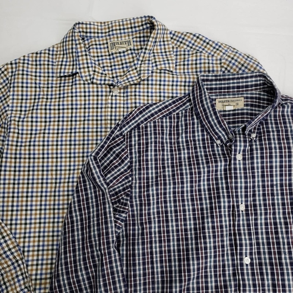 Duluth trading co cotton button up long sleeve plaid shirt bundle XL